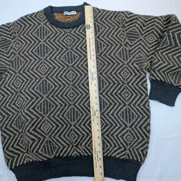 Vintage Bullock & Jones Alpaca Sweater XL Tan Black Geometric Made in Italy - Picture 8 of 9